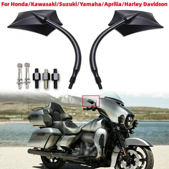 1 пара черных мотоциклетных зеркал заднего вида мотоцикл для Honda / Kawasaki / Suzuki / Yamaha / Aprilia / Harley Davidson