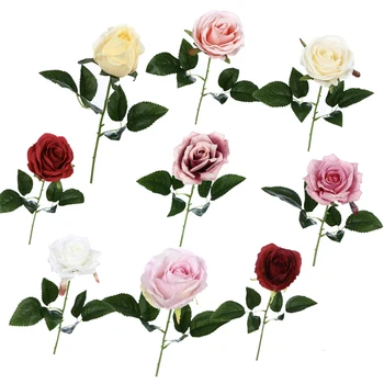 1 шт. Роза Искусственный Цветок 21 Цвет Шелковая Роза Цветочная Головка Для Дома Свадьба День Рождения Украшение Принадлежности Зеленые Листья