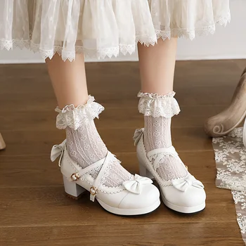 2022 весенняя женская обувь плюс размер 22-26,5 см симпатичные кружевные поперечные ремешки Обувь Мэри Джейн Японский оригинальный толстый каблук Обувь Lolita