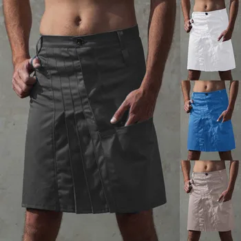 2023 Новые брюки мужская мода повседневная шотландский стиль ретро сплошной карман плиссированная юбка одежда уличная одежда брюки человек бесплатная доставка