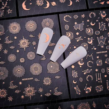 3D Звезда Луна Наклейки для ногтей Серебристая Роза Золотое Украшение Для ногтей Самоклеящиеся Дизайн Наклейки УФ Материал DIY Аксессуары для маникюра