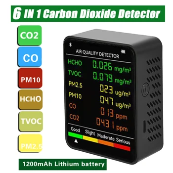 6 в 1 монитор качества воздуха PM2.5 PM10 HCHO TVOC CO CO2 Измеритель температуры Тестер влажности Детектор углекислого газа