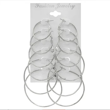 6 пар модных серег-колец для женщин серебряного цвета круглые круглые серьги-гвоздики женские модные женские ювелирные изделия для вечеринок подарок