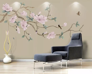 beibehang papel de parede Индивидуальный современный 2019 новый китайский стиль 2019 года с ручной росписью магнолия цветочный диван телевизор фон папье-пеппе