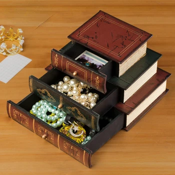  Creative Book Drawer Box Многофункциональный ящик для ключей от крыльца Настольный кабинет Реквизит для украшения дома Пылезащитный деревянный ящик для хранения ювелирных изделий