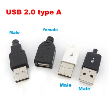 DIY USB тип 2.0 A Штекерный монтажный адаптер Разъем пластиковый разъем питания Розетка черный белый Пайка Ремонт данных Разъем для зарядки