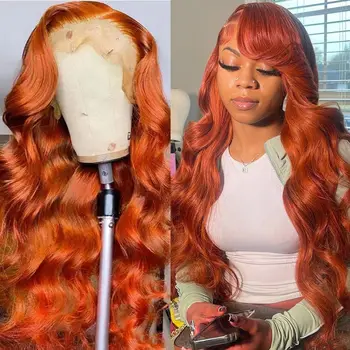  Ginger Orange Wear and Go Бесклеевой парик из человеческих волос 13x4 Кружевной фронтальный парик из натуральных волос Бразильский парик для тела Body Wave Кружевной передний парик для женщин