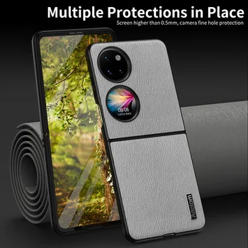 Luxury For Huawei P50 Pocket Phone Чехол Flip Складной Экран Защита Телефона Чехол Дерево Текстура Бизнес Задняя крышка