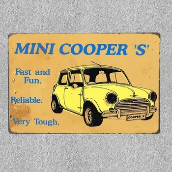 Mini Cooper S Металлический знак Домашний декор Жестяной знак Cool Металлический декор автомобиля Металлический настенный декор