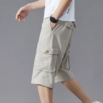 Multi Pocket Plus Fat Plus Повседневные брюки для мужчин лето 2023 Новые свободные рабочие брюки 7/4