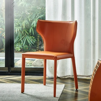 Nordic Light Роскошный стул со спинкой Оранжевый Простой Современная Кофейная Мебель Кафе Ресторан Табурет Ins Saddle Кожаный обеденный стул