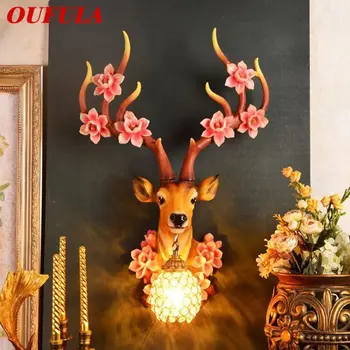 OUFULA Современный настенный светильник с оленями Светодиодный креативный декор цветущей сливы Смоляной бра Светильник для дома Гостиная Спальня