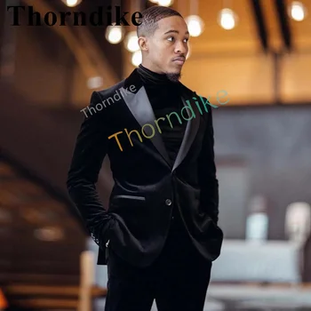 Thorndike 2022 Пользовательский размер Модный стиль Черный бархат Жених Смокинг Пик Лацканы Мужской костюм Мода 2 шт. Свадебный блейзер