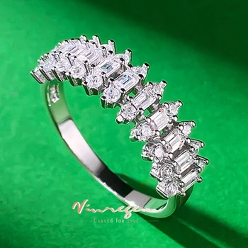 Vinregem Сверкающее кольцо с имитированным сапфиром драгоценным камнем для женщин 100% 925 пробы стерлинговое серебро обручальное кольцо ювелирные изделия бесплатная доставка