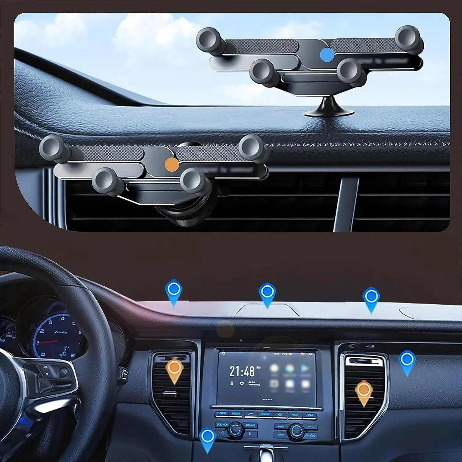 360 ° Ручка Версия Anti Shake Невидимый вращающийся автомобильный держатель телефона для приборной панели и вентиляционного отверстия в автомобиле