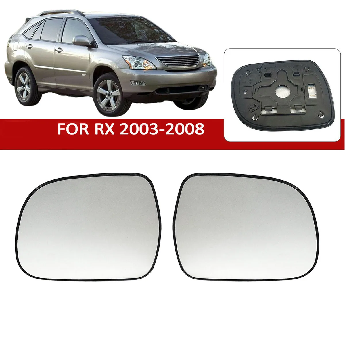 Стекло бокового зеркала правой двери с подогревом и опорной пластиной для Lexus RX 2003 - 2008 Toyota Hilux 2005 - 2010