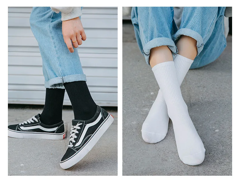 20 шт. = 10 пар Высокий верх Черный Белый Длинные носки Чистый цвет Японские трубчатые носки Дышащие мужские/женские спортивные повседневные Simple Sox