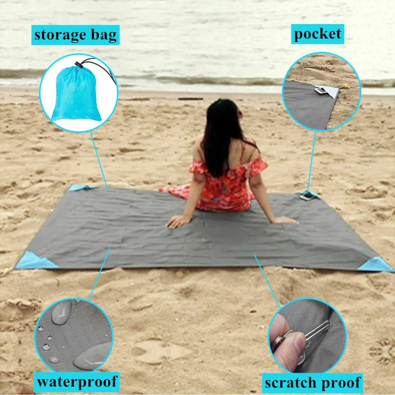 Карманный пляжный коврик Водонепроницаемое пляжное одеяло Открытый коврик для кемпинга Складной коврик для пикника Легкий карманный коврик