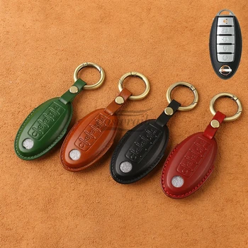  Автомобильный чехол для ключей из натуральной кожи для Nissan Patrol Y62 Аксессуары 5 кнопок Smart Fob Key Shell