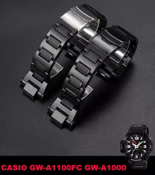 Аксессуары для часов Band Professional для CASIO GW-A1100FC GW-A1000 Пластиковый стальной браслет для часов Складная пряжка Ремешок Цепочка 16 мм