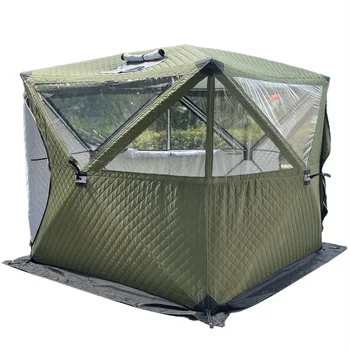 Большое окно трехслойная водонепроницаемая изоляция высококачественная кубическая всплывающая палатка прозрачный потолочный люк сауна палатка с отверстием для дымохода