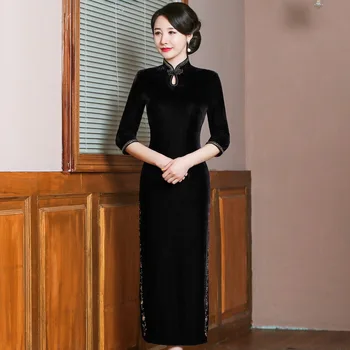 Большой размер Cheongsam Традиционное китайское женское платье Длинное платье Qipao Элегантный бархат Vestidos Вечернее платье для вечеринки 4XL 5XL 6XL