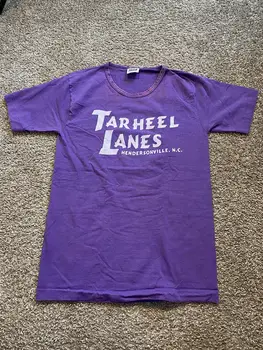 Винтажная футболка для боулинга Tarheel 90-х годов Северная Каролина маленькая выцветшая фиолетовая