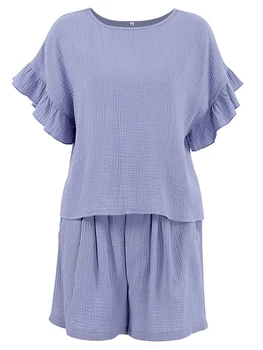 Женщины 2 шт. Комплект для отдыха Пижамный комплект Топы с коротким рукавом Оборки Модные комплекты одежды для сна
