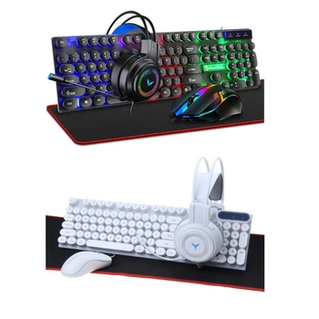 Игровая клавиатура и мышь, коврик для мыши и игровая гарнитура Комплект светодиодной RGB-подсветки для работы с ПК Исследование 4 в 1