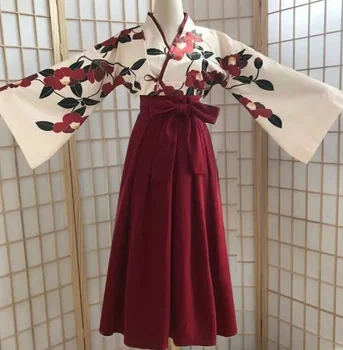 Кимоно Сакура Девушка Японский стиль Цветочный принт Винтажное платье Женщина Восточная Камелия Любовь Костюм Хаори Юката Азиатская одежда