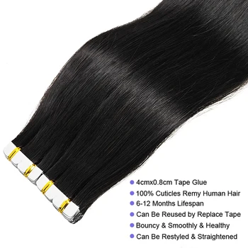 Лента в наращивании человеческих волос Натуральные прямые волосы для наращивания 100% Remy Skin Weft Adhesive Glue On Для салона высокого качества #1B