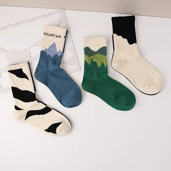 Мода A/B Стиль Женские хлопковые носки Асимметричный узор Хип-хоп Улица Дышащий Harajuku Тренд Спортивные носки для пары