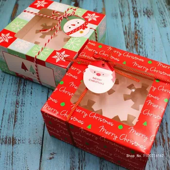  Новая мода DIY 1 шт. / 5 шт. / 10 шт. 16x16x8 см Маленькая милая рождественская коробка для торта из 4 чашек, подарочная коробка для кексов, печенье с нугой, шоколадная коробка