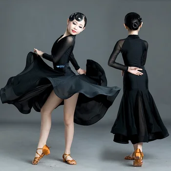 Новое платье для бальных танцев для девочек тренировочная одежда Новый вальс Латинский национальный стандарт танцевальной одежды Современное танцевальное платье DN6710