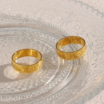 Новые романтические золотые кольца с тиснением звезды и луны для женщин лучшие друзья позолоченное базовое кольцо ювелирные изделия рождественский подарок