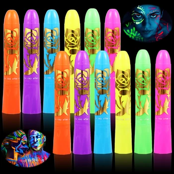 Новый набор 12 цветных карандашей для лица Безопасный нетоксичный светящийся в темноте краска для лица Моющийся макияж Раскрашивание лица Цветные карандаши 6 цветов УФ