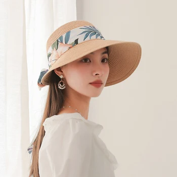 Пляжная шляпа для женщин летняя богемная соломенная шляпа с защитой от солнца bowkont козырек шляпа от солнца сомбреро Большой карниз соломенная плетеная рыбацкая шляпа