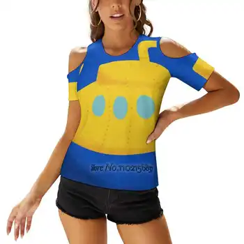  подводная лодка женская футболка на одно плечо шнуровка топ сексуальные футболки полые топы футболки подводная лодка морской желтый океан синие пузыри