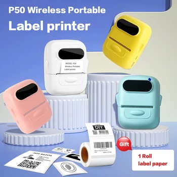 Портативный принтер наклеек P50 Mini Bluetooth Thermal Label Printer Бесчернильная печать DIY Клейкая этикетка Наклейка Штрих-код QR-код