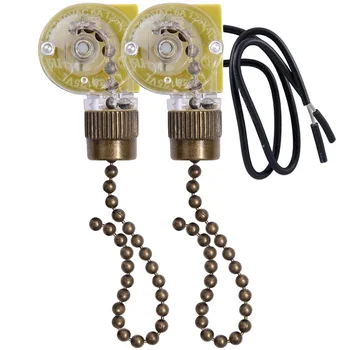 Потолочный вентилятор Выключатель света Zing Ear ZE-109 Двухпроводной выключатель света с тянущими шнурами для потолочных светильников Вентиляторы Лампы 2шт Бронза