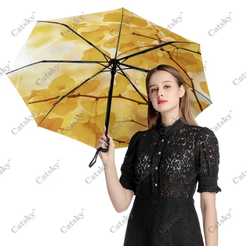 Природа - Ветвь Зонтик Дождь Женщины Три Складных Полностью Автоматический Зонт Защита от солнца На открытом воздухе Инструмент для путешествий Parapluie