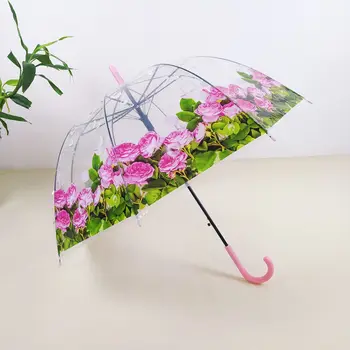 Прозрачные зонтики из листьев розы для девочек и женщин с длинной ручкой из ПВХ грибного зонтика