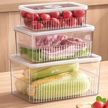 Прозрачный органайзер для холодильника Контейнеры для хранения продуктов Корзины для свежих овощей Ящик для хранения холодильника Кухонный органайзер