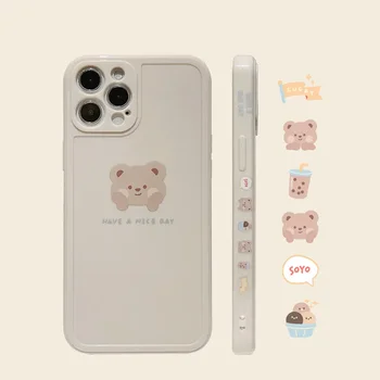 Ретро Сладкий пузырьковый чай Молочный чай медведь японский чехол для телефона для iPhone 15 14 13 12 11 Pro Max XR XS MAX 15 14 Plus чехол Симпатичная обложка