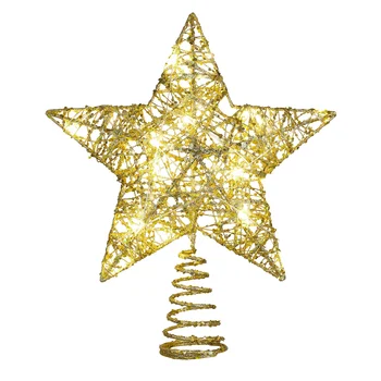 Рождественская елка цилиндр со звездами золотой блестящий проволочный верх звезда со светодиодными гирляндами Украшение рождественской вечеринки