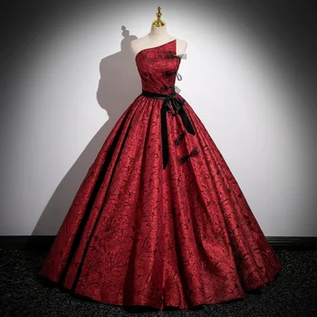 роскошное бальное платье из красного жаккарда с цветочным бантом stuido princess средневековое платье/викторианский бал