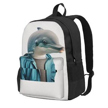 Рюкзак дельфина Удивительная щеголеватая одежда Мальчик Девочка Полиэстер Дорожные рюкзаки Большие сумки средней школы Kawaii Рюкзак