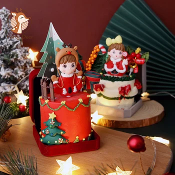 С Рождеством мальчик и девочка украшение торта рождественский торт топперы с новым годом украшения вечеринка выпечка принадлежности любовь подарки