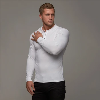 Совершенно новая мужская рубашка-поло хлопковая дышащая фитнес-рубашка для мужчин тонкая рубашка-поло с длинным рукавом, спортивная одежда, осень, мужские рубашки-поло