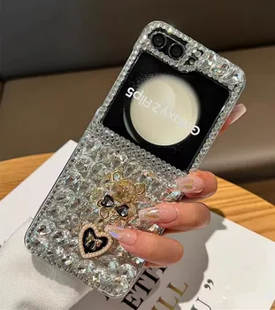Стильный блестящий чехол для телефона Diamond Pearl Camellia для Samsung Galaxy ZFlip 5 Z Flip 4 Z Flip 3 ZFlip Cover Funda